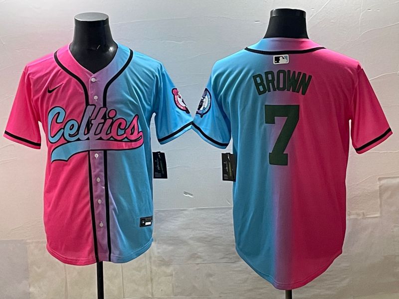 Men 2025 Boston Celtics #7 Brown Blue pink Nike NBA Jersey style 01